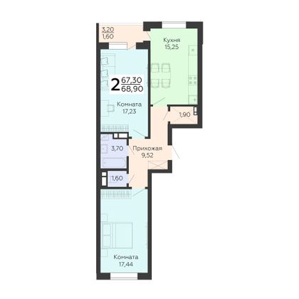 Продажа 2-комнатной квартиры 68,9 м², 3/18 этаж