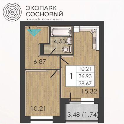38,7 м², 1-комн. квартира, 2/4 этаж