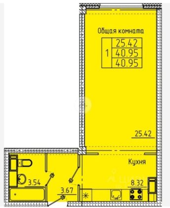 Продажа квартиры-студии 40,9 м², 16/19 этаж