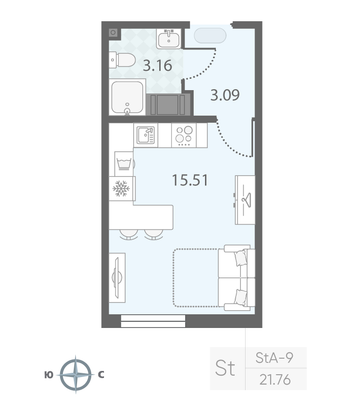 Продажа квартиры-студии 21,8 м², 13/23 этаж