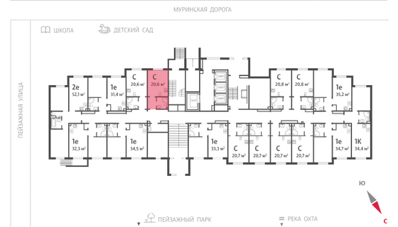 20,6 м², студия, 1/22 этаж