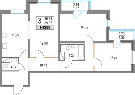 Продажа 3-комнатной квартиры 90 м², 3/19 этаж