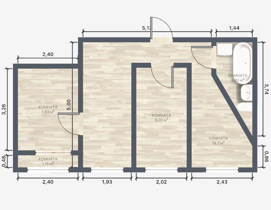 Продажа 3-комнатной квартиры 57,5 м², 7/9 этаж