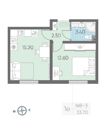 Продажа 1-комнатной квартиры 33,7 м², 3/16 этаж