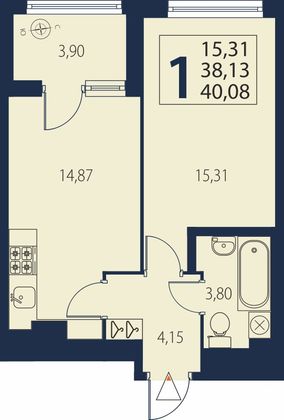 Продажа 1-комнатной квартиры 40,1 м², 4/27 этаж