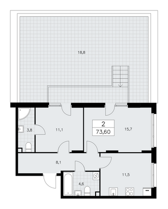 73,6 м², 2-комн. квартира, 2/10 этаж