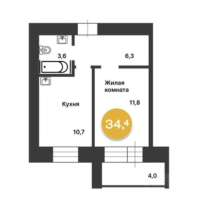 Продажа 1-комнатной квартиры 34,5 м², 1/12 этаж