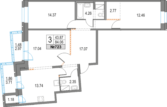 84,1 м², 3-комн. квартира, 11/25 этаж