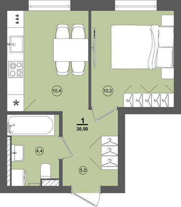 Продажа 1-комнатной квартиры 30,5 м², 1/9 этаж