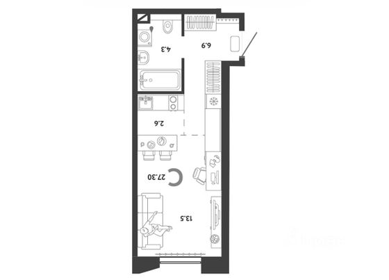 Продажа квартиры-студии 27,3 м², 12/30 этаж