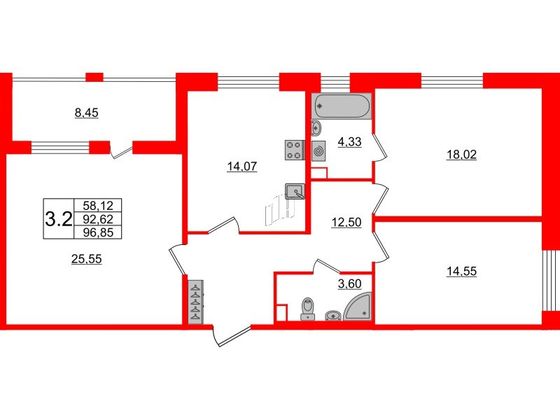Продажа 3-комнатной квартиры 91,5 м², 1/12 этаж