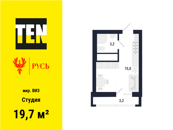 19,7 м², студия, 22/31 этаж