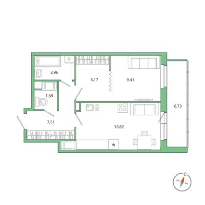 Продажа 1-комнатной квартиры 47,9 м², 10/25 этаж