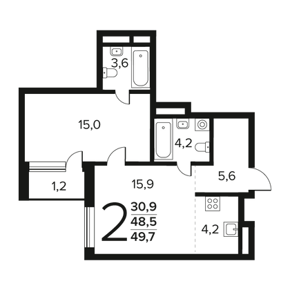 Продажа 2-комнатной квартиры 49,7 м², 3/11 этаж