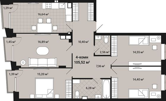 Продажа 4-комнатной квартиры 105,8 м², 3/6 этаж