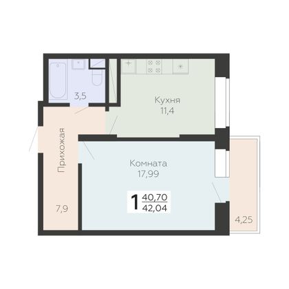 Продажа 1-комнатной квартиры 42 м², 12/22 этаж