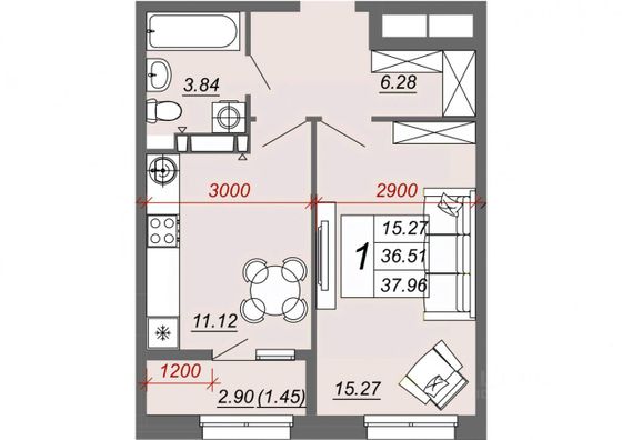 Продажа 1-комнатной квартиры 39 м², 9/14 этаж