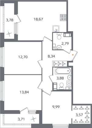 Продажа 3-комнатной квартиры 77,5 м², 6/17 этаж