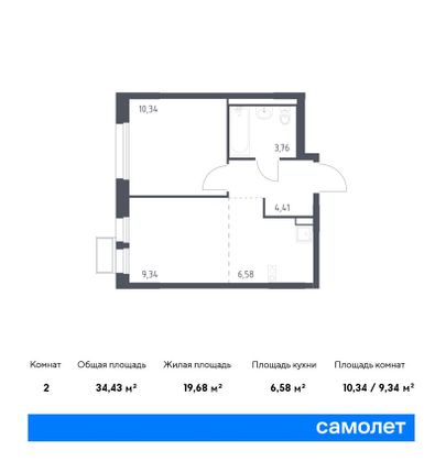 34,4 м², 1-комн. квартира, 17/17 этаж