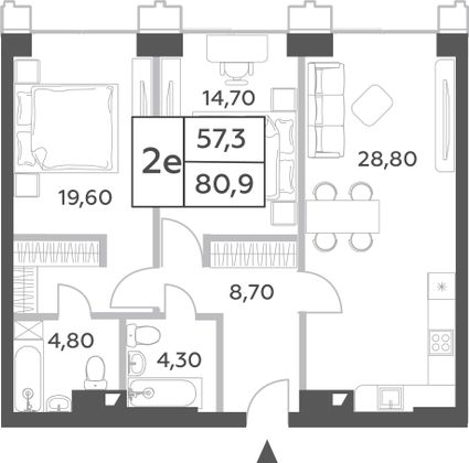 80,9 м², 3-комн. квартира, 48/52 этаж