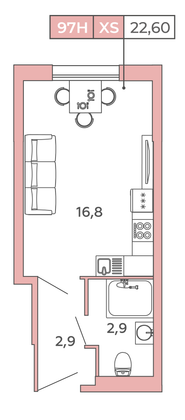 Продажа квартиры-студии 22,6 м², 2/12 этаж