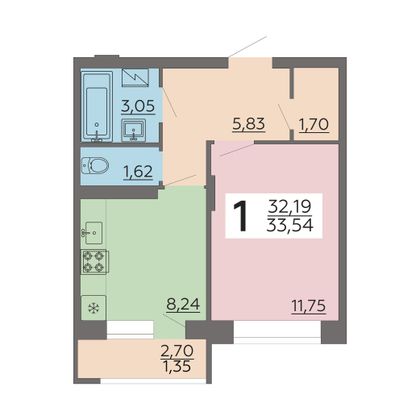 Продажа 1-комнатной квартиры 33,5 м², 16/24 этаж