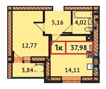 Продажа 1-комнатной квартиры 38 м², 1/9 этаж