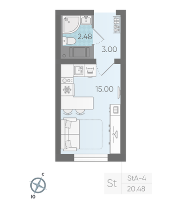 Продажа квартиры-студии 20,5 м², 17/20 этаж