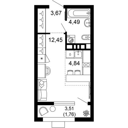 27,2 м², 1-комн. квартира, 10/10 этаж