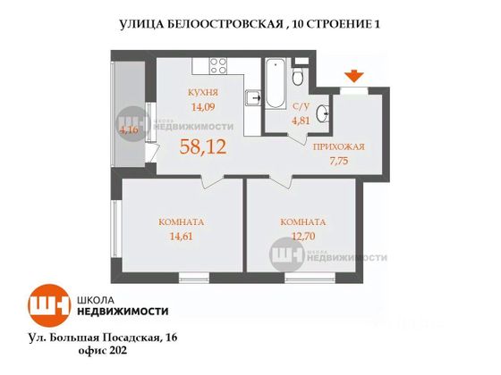 Продажа 2-комнатной квартиры 59 м², 2/14 этаж