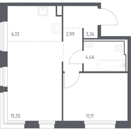 44,1 м², 1-комн. квартира, 23/23 этаж