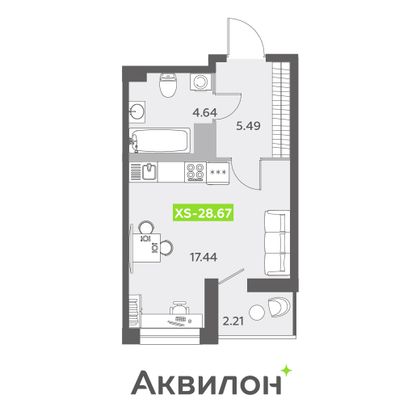 28,7 м², студия, 5/13 этаж