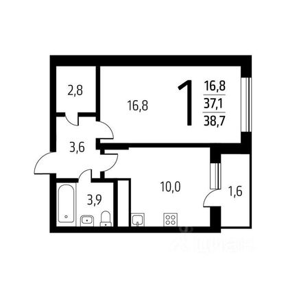 Продажа 1-комнатной квартиры 38,7 м², 11/17 этаж