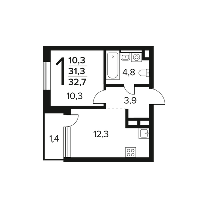 Продажа 1-комнатной квартиры 32,7 м², 2/11 этаж