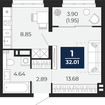 32 м², 1-комн. квартира, 10/23 этаж