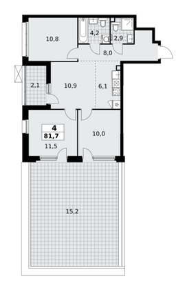81,7 м², 4-комн. квартира, 2/18 этаж