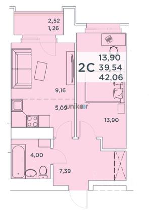 Продажа 2-комнатной квартиры 42,1 м², 4/24 этаж
