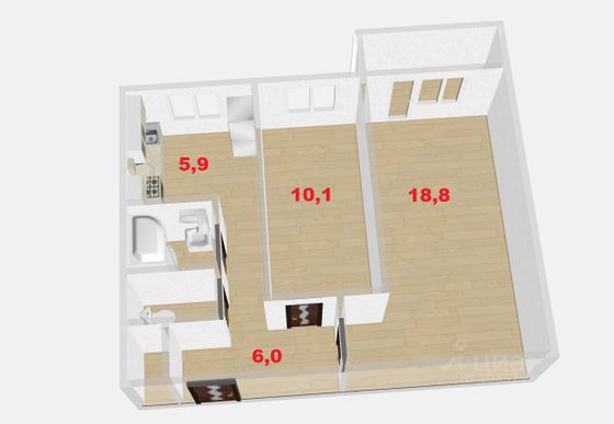 Продажа 2-комнатной квартиры 44,8 м², 4/9 этаж