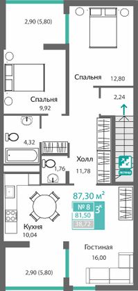 81,5 м², 3-комн. квартира, 2/10 этаж
