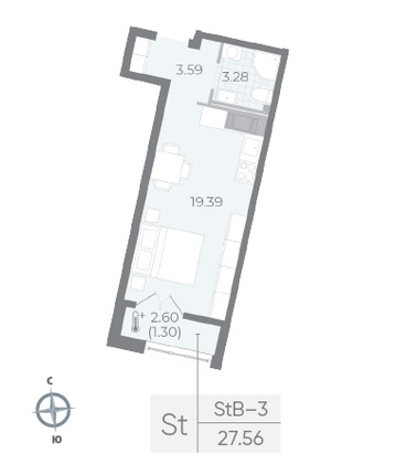 Продажа квартиры-студии 27,6 м², 6/8 этаж