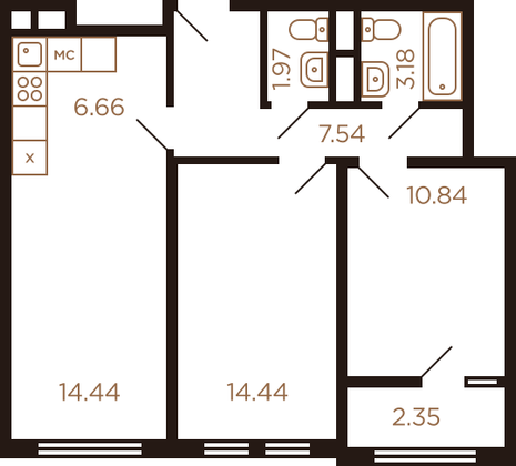 59 м², 3-комн. квартира, 8/8 этаж