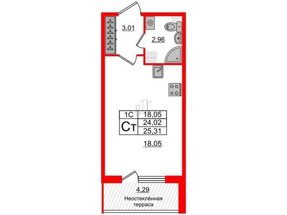 Продажа квартиры-студии 24 м², 5/5 этаж