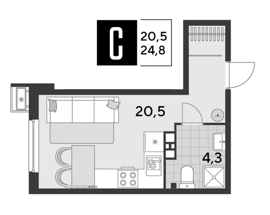 Продажа квартиры-студии 24,8 м², 3/18 этаж