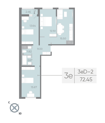 Продажа 3-комнатной квартиры 72,4 м², 9/17 этаж