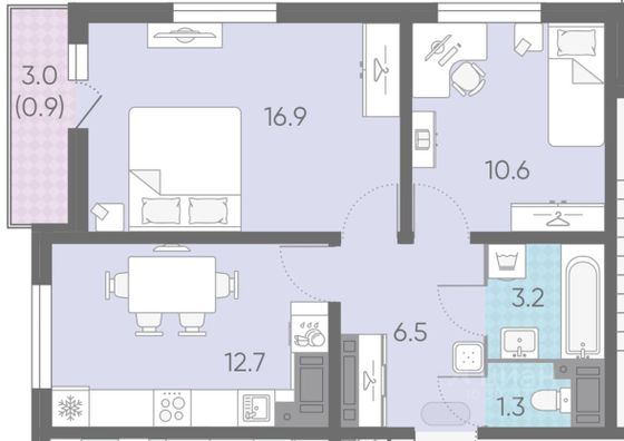 Продажа 2-комнатной квартиры 51,7 м², 11/23 этаж