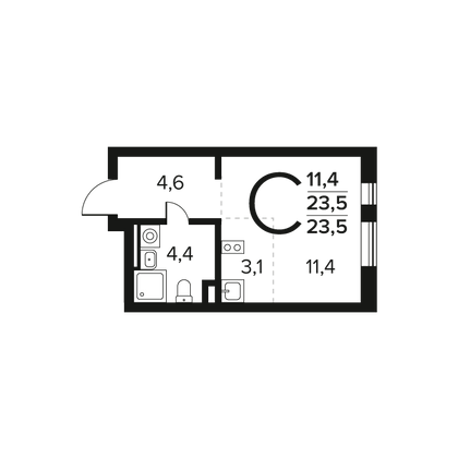 Продажа квартиры-студии 23,5 м², 2/9 этаж