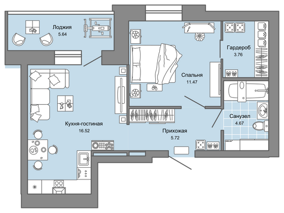 45 м², 2-комн. квартира, 9/9 этаж