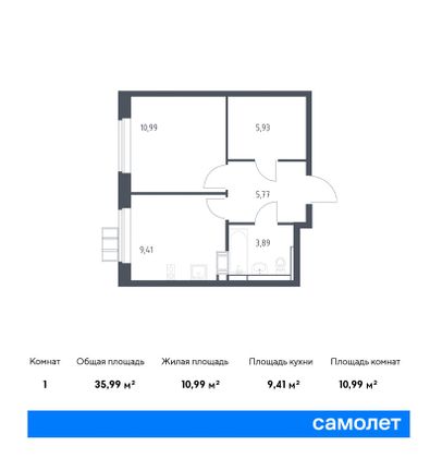 36 м², 1-комн. квартира, 11/12 этаж