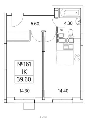 39,6 м², 1-комн. квартира, 25/25 этаж