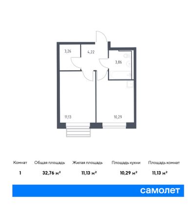 32,8 м², 1-комн. квартира, 6/12 этаж